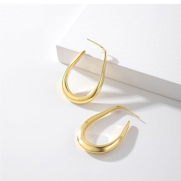 Gold 14k Gold Plated Hoop Cuff Earrings - Picture 1 of 4